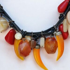 Vintage Coral, Ruby , Carnelian, Mother Of Pearl & Orange Agate Necklace